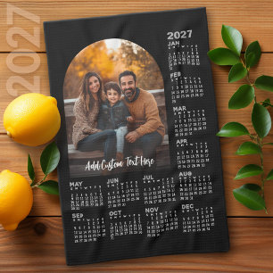2027 Calendar with Photo - Full Year Black Tea Towel