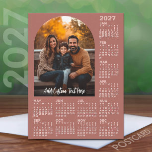 2027 Calendar with Photo - Full Year Terra Cotta Holiday Postcard