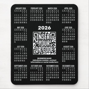 2027 Calendar with QR Code Contact Info Black Mouse Pad
