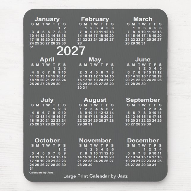 2027 Charcoal Large Print Calendar by Janz Mouse Pad (Front)