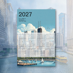 2027 Chicago Skyline Architecture Blue Calendar Poster