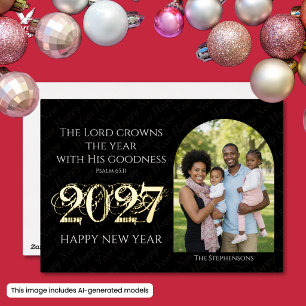 2027 Christian Quote Family Photo New Year Foil Holiday Card