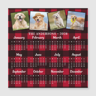 2027 Custom Pet Photo Collage Red Plaid Calendar