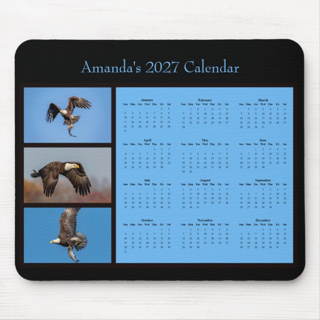 2027 Customisable Bald Eagle Desk Calendar Mouse Pad (Front)