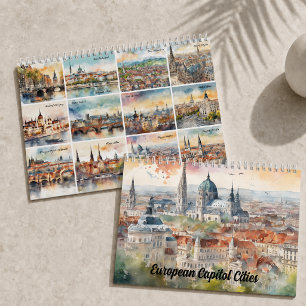2027 European Capital Cities Watercolor Travel Art Calendar
