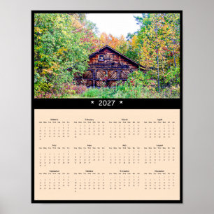 2027 Fall Barn Wall Calendar - Rustic Autumn Poster