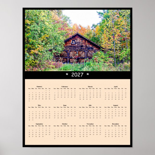2027 Fall Barn Wall Calendar - Rustic Autumn Poster (Front)