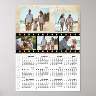 2027 Family Photo Calendar, Vintage, Industrial Poster