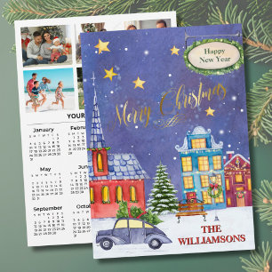 2027 Festive 6 Photo Personalised 2027 Calendar Holiday Card