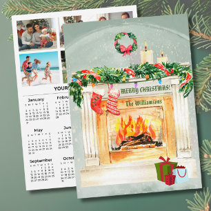 2027 Festive 6 Photo Personalized 2027 Calendar Holiday Card