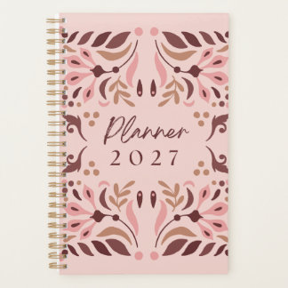 2027 Floral Boho Folk Art Spiral Pink Planner