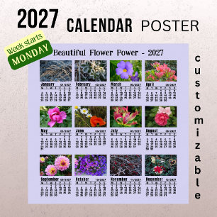 2027 Flower Photo Calendar - Monday Week Poster