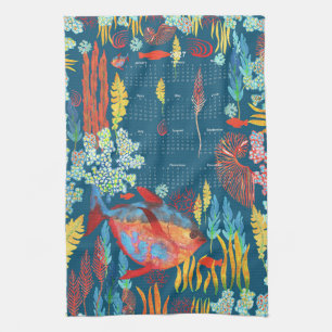 2027 full year blue Under the Sea Calendar towel