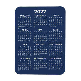 2027 Full Year Calendar Basic Mini Navy Blue Magnet