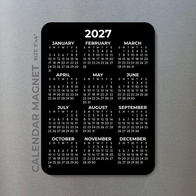 2027 Full Year Calendar Basic Minimal Mini Black  Magnet (Creator Uploaded)