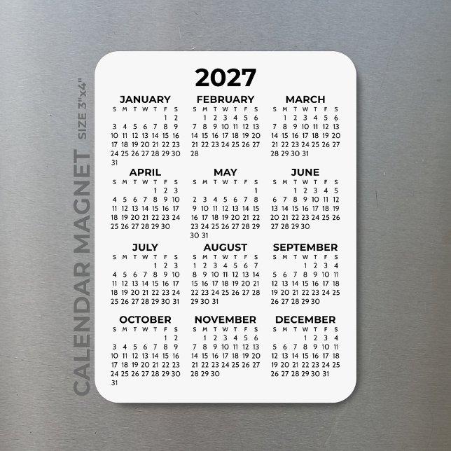 2027 Full Year Calendar Basic Minimal Mini  Magnet (Creator Uploaded)