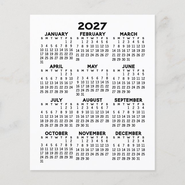 2027 Full Year View Calendar - Basic Minimal Flyer (Front)