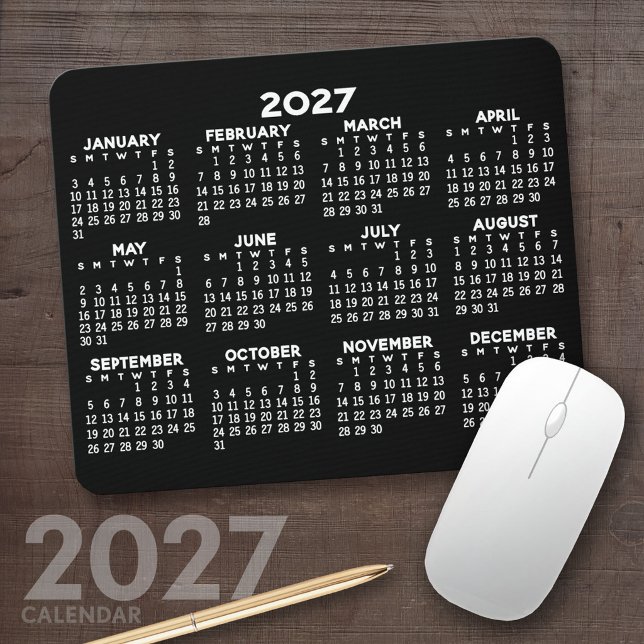 2027 Full Year View Calendar - horizontal Mouse Pad (2027 Calendar Mousepad)