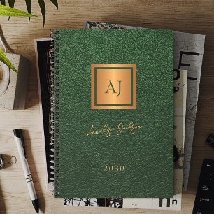 2027 Green gold monogrammed script name elegant Planner