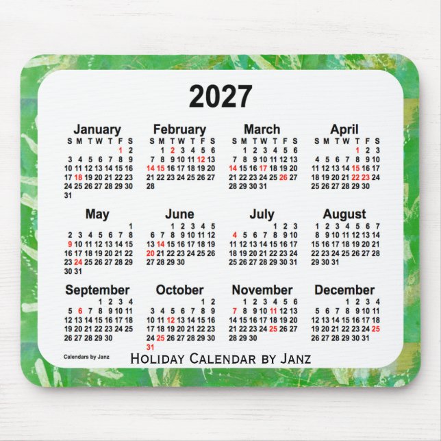 2027 Green Holiday Art Calendar by Janz Mouse Pad (Front)