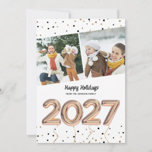 2027 Happy Gold Balloons Confetti Photo Holiday Card