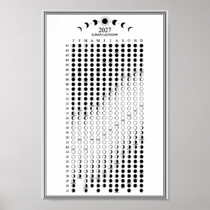 2027 Lunar Cycles Minimalist Moon Phase Calendar Poster