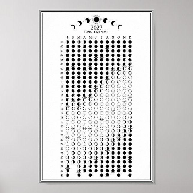 2027 Lunar Cycles Minimalist Moon Phase Calendar  Poster (Front)