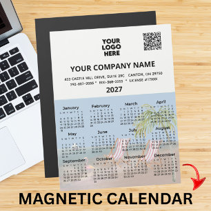 2027 Magnet Calendar Beach Ocean Palm Trees