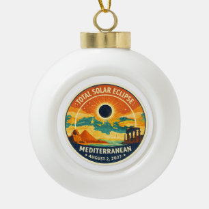 2027 Mediterranean Solar Eclipse Ceramic Ball Christmas Ornament