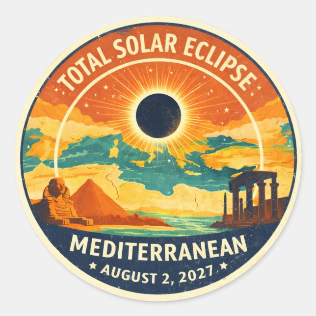2027 Mediterranean Solar Eclipse Classic Round Sticker (Front)