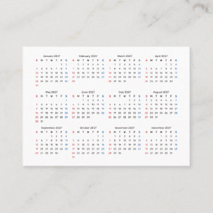 2027 Mini Calendar SUNDAY Start San Serif Font Business Card
