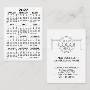 2027 Minimalist Simple Mini Calendar with Logo Business Card