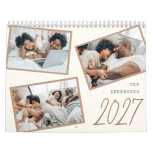 2027 Modern Minimalist Boho Family Photo Collage Calendar