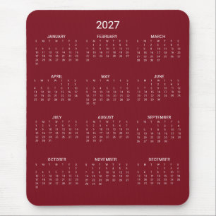 2027 Modern Minimalist Burgundy Maroon Calendar Mouse Pad