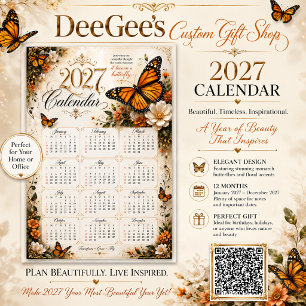 2027 Monarch Butterfly Wall Calendar Poster