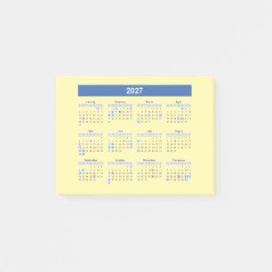 2027 Monthly Calendar Blue Version Post-it Notes