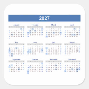 2027 Monthly Calendar Blue Version Square Sticker