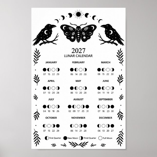 2027 Moth Crow Celestial Lunar Moon Calendar Poster (Front)