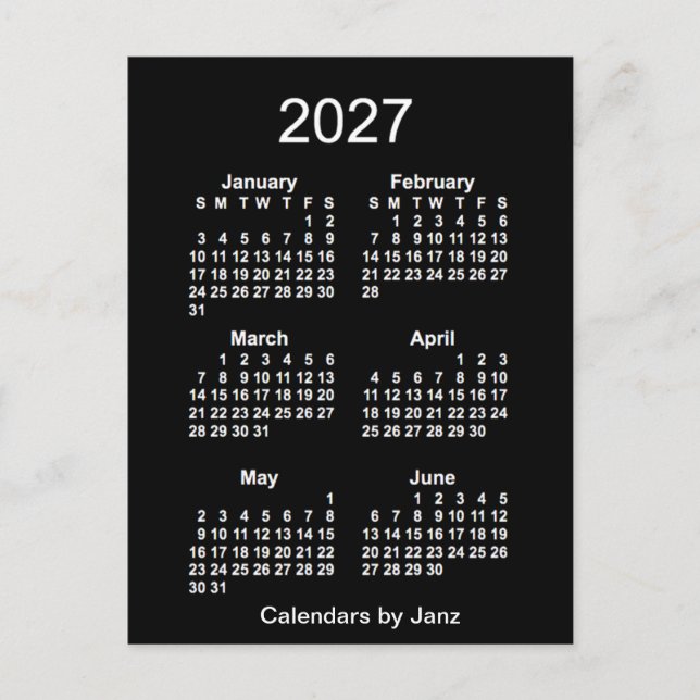 2027 Neon White 6 Month Mini Calendar by Janz Postcard (Front)