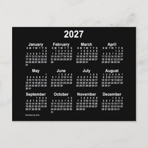 2027 Neon White Mini Calendar by Janz Postcard
