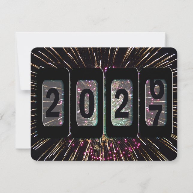 2027 New Year Party Odometer and Fireworks Invitation (Front)