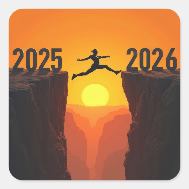 2027 New Year Silhouette Leaping a Cliff Square Sticker (Front)