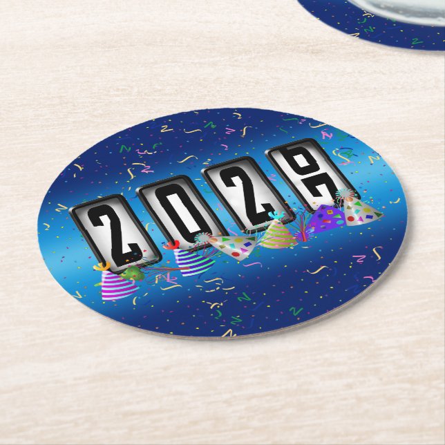 2027 Odometer New Years Party Round Paper Coaster (Angled)