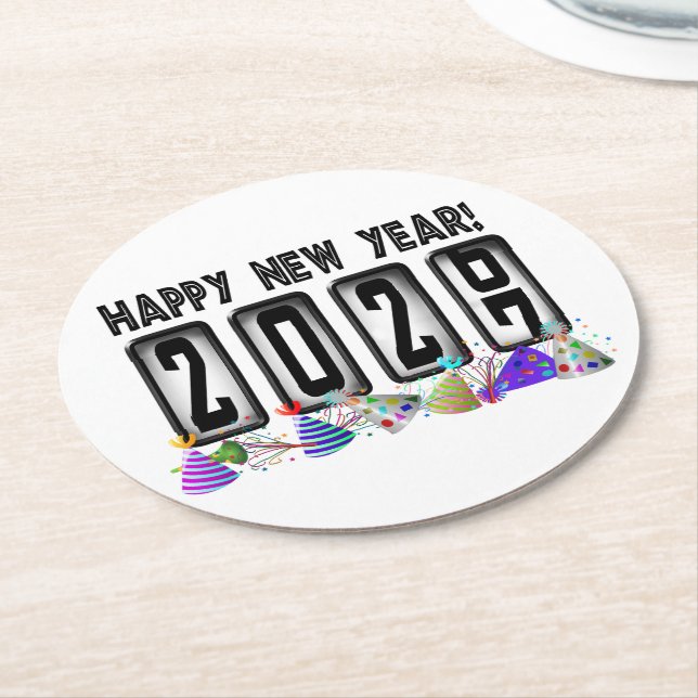 2027 Odometer New Years Party Round Paper Coaster (Angled)