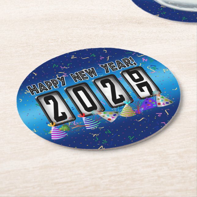 2027 Odometer New Years Party Round Paper Coaster (Angled)