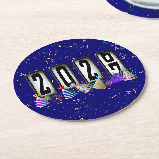 2027 Odometer New Years Party Round Paper Coaster (Angled)