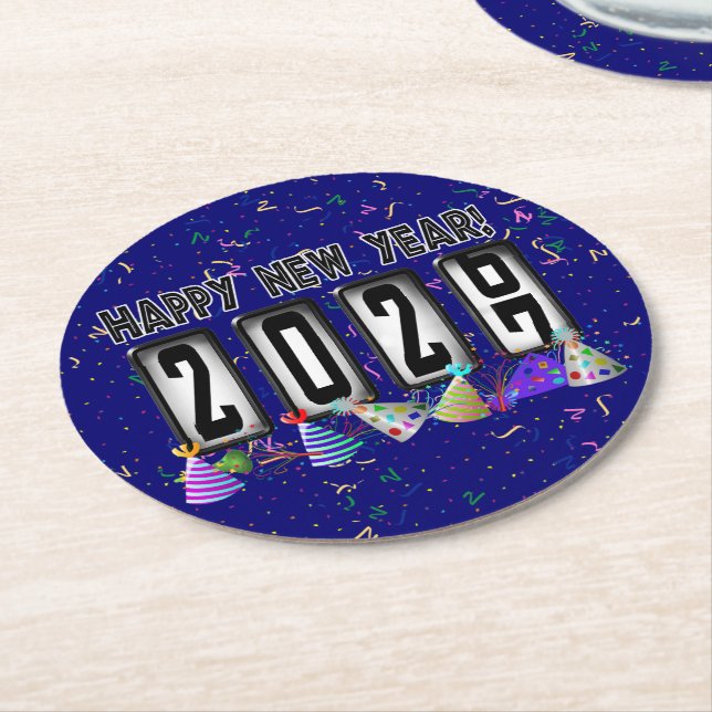2027 Odometer New Years Party Round Paper Coaster (Angled)