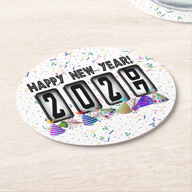 2027 Odometer New Years Party Round Paper Coaster (Angled)