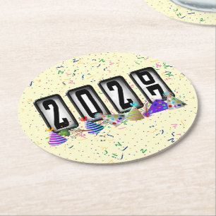 2027 Odometer New Years Party Round Paper Coaster