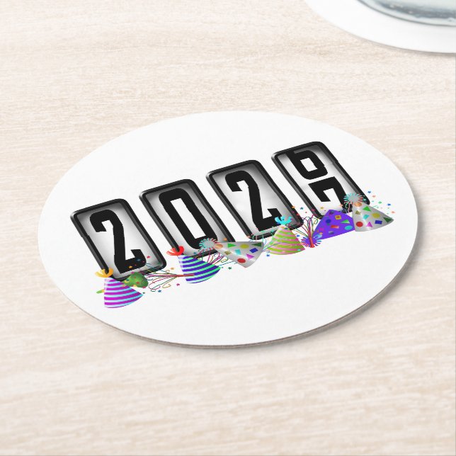 2027 Odometer New Years Party Round Paper Coaster (Angled)